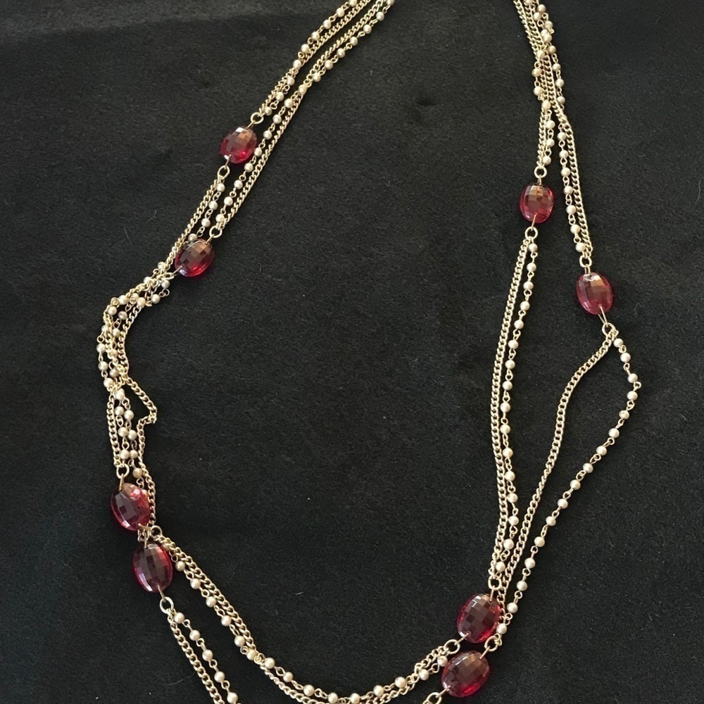 Coro vintage red & gold multi-layered gold-tone chain necklace Red & Pearl Beads